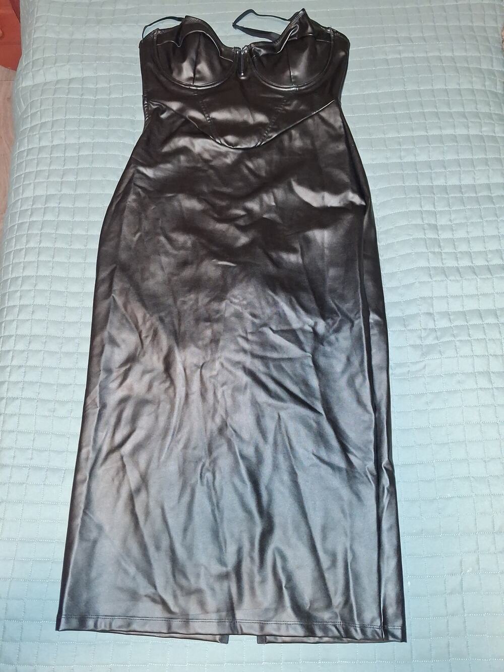 Popilush Built-In Shapewear Faux Leather Hourglass Corset Midi Dress XS